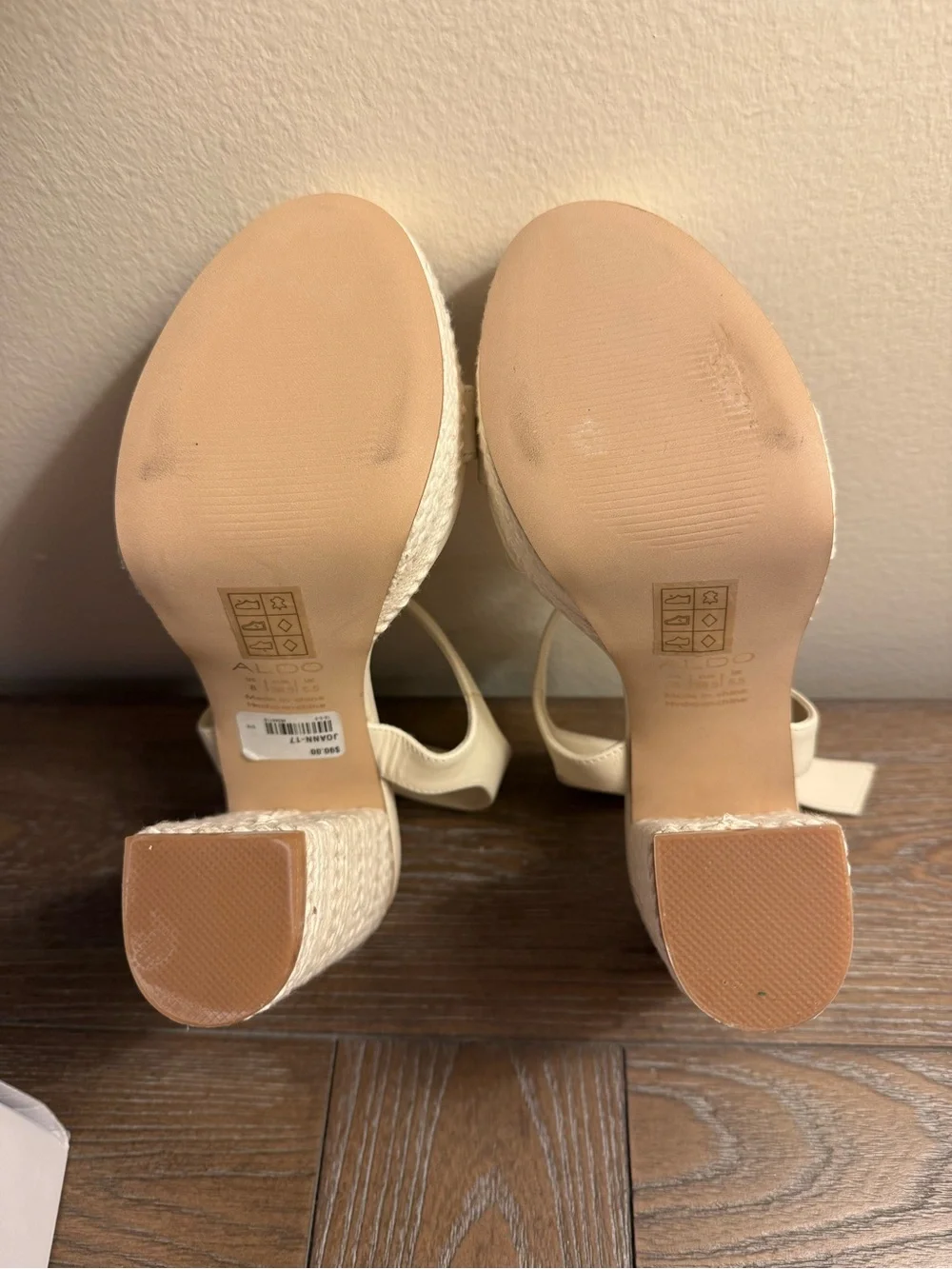 Aldo Cream Braided Platform Block Heel Espadrille Sandals
